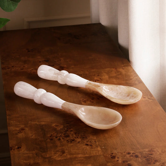 RESIN Alabaster Salad Servers White Swirl