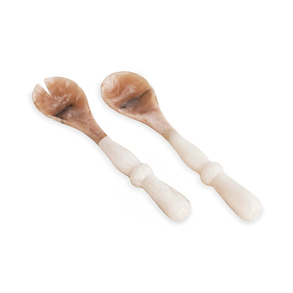 RESIN Alabaster Salad Servers White Swirl