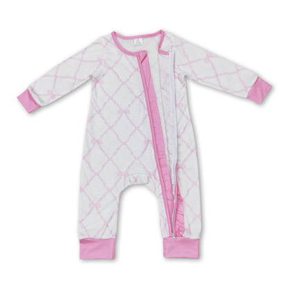 Pink Bows Bamboo Zipper Romper