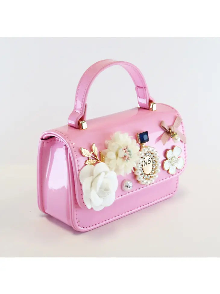 Floral & Charms Patent Leather Purse