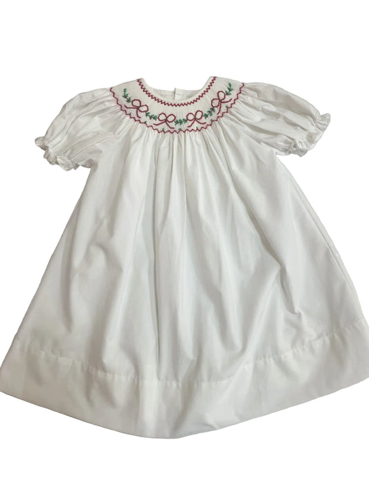 Red Bows and Garland White Smocked Dress