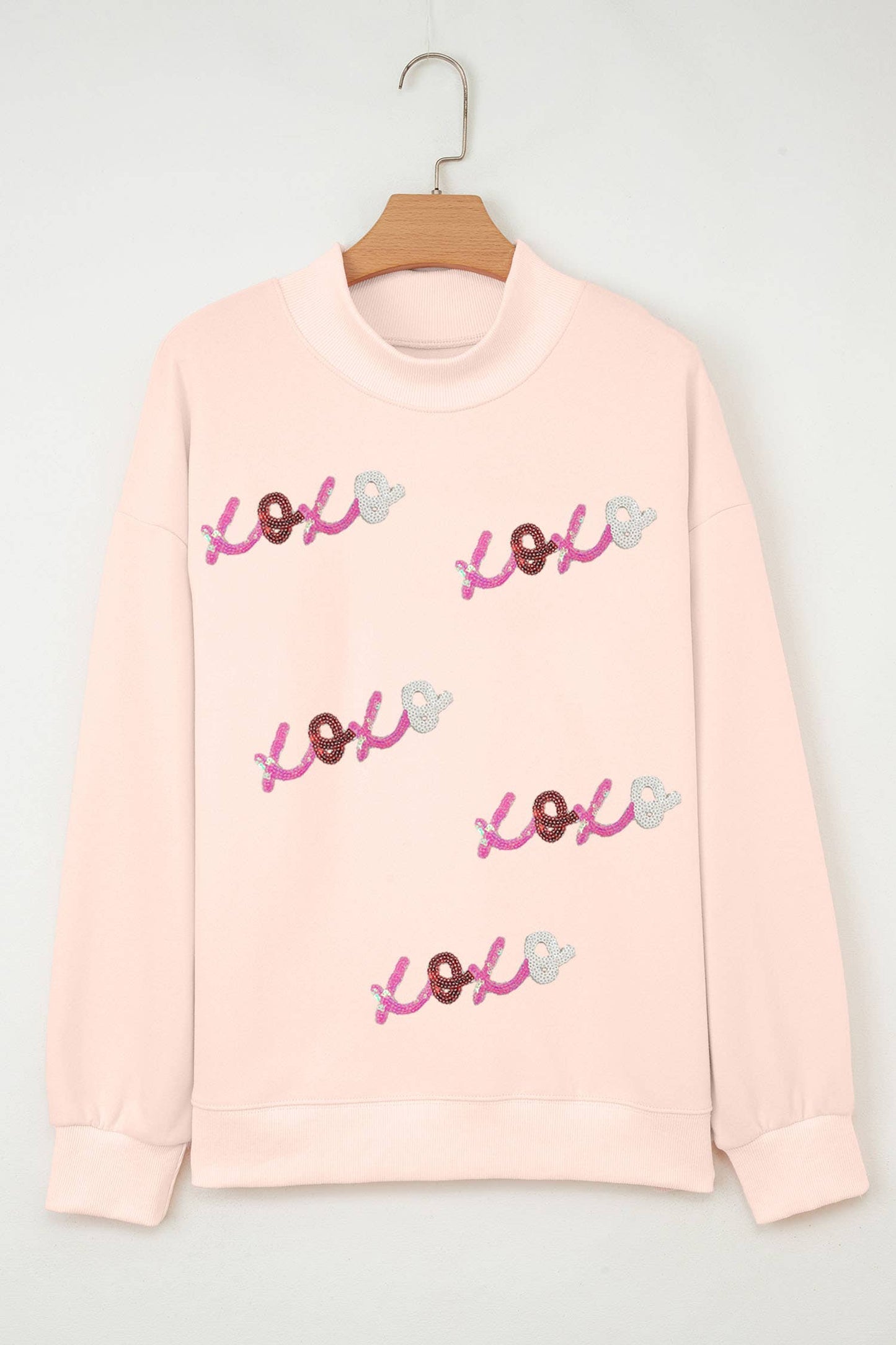 LDC Sequin XOXO Valentines Day Mock Neck Sweatshirt