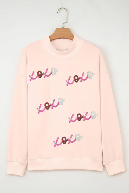 LDC Sequin XOXO Valentines Day Mock Neck Sweatshirt