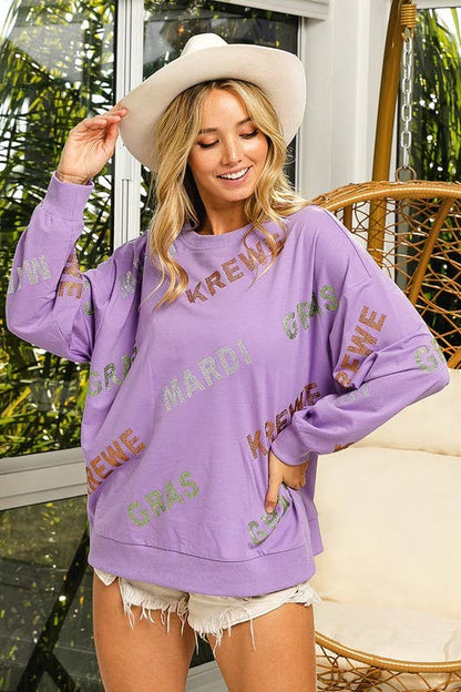 Rhinestone Mardi Gras Krewe Pullover