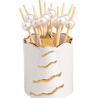 Gold Holiday Toothpick Holder