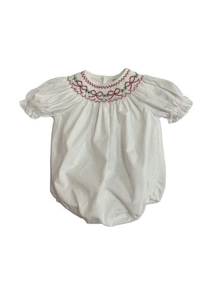 Red Bows and Garland White Smocked Bubble