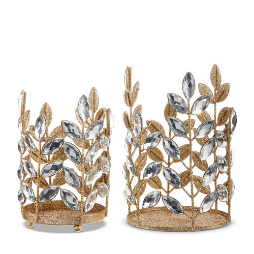 Crystal Jeweled Candle Holders with Gold Glit