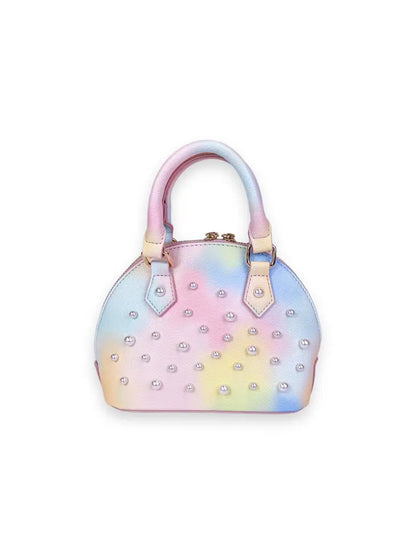 Pearl Studs Leather Satchel Bag