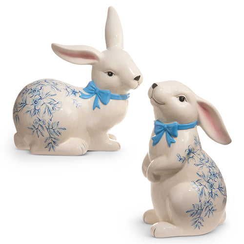White with Blue Floral Rabbit