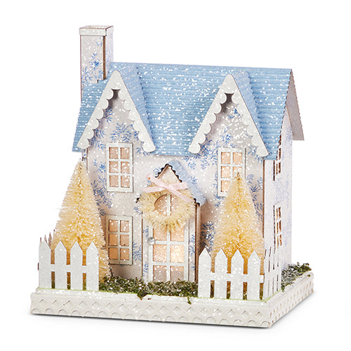 Lighted White with Blue Floral House