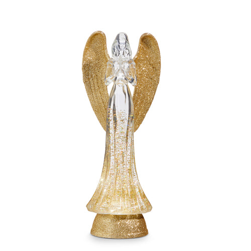 13.25" Lighted Angel with Gold Swirling Glitter