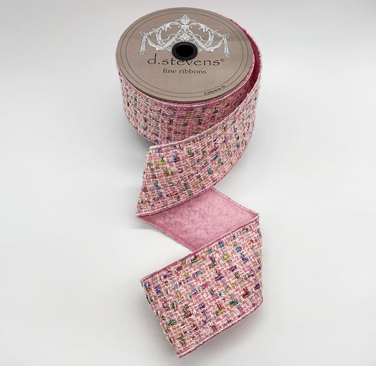 2.5" x 10 yds Boucle Color Splash, Pink Blue Green Yellow