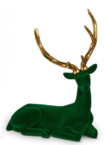 Green Flocked Deer with Gold Antlers