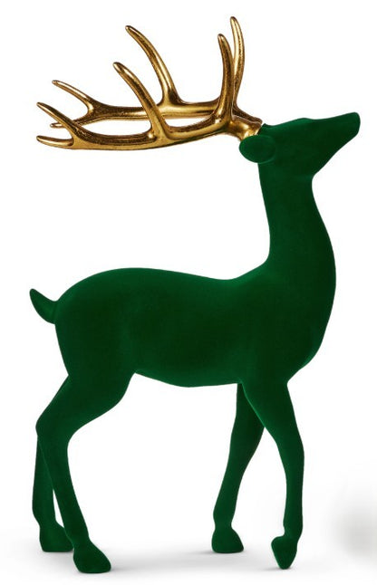 Green Flocked Deer with Gold Antlers