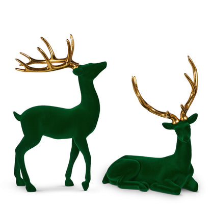 Green Flocked Deer with Gold Antlers