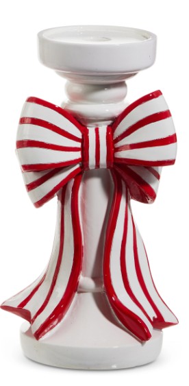 10" Red and White Stripe Bow Candle Holders