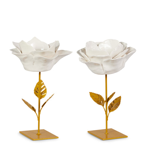 White and Gold Flower Candle Holders