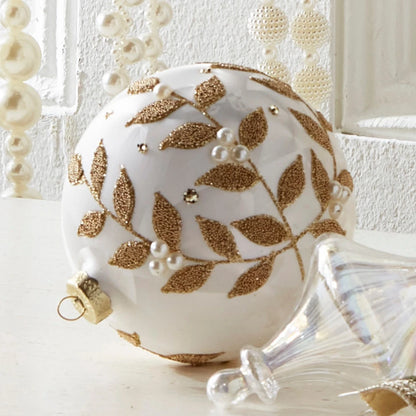 5" Beaded Vine Pattern Frosted Ball Ornament