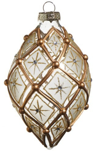 4" White and Gold Deco Ornament