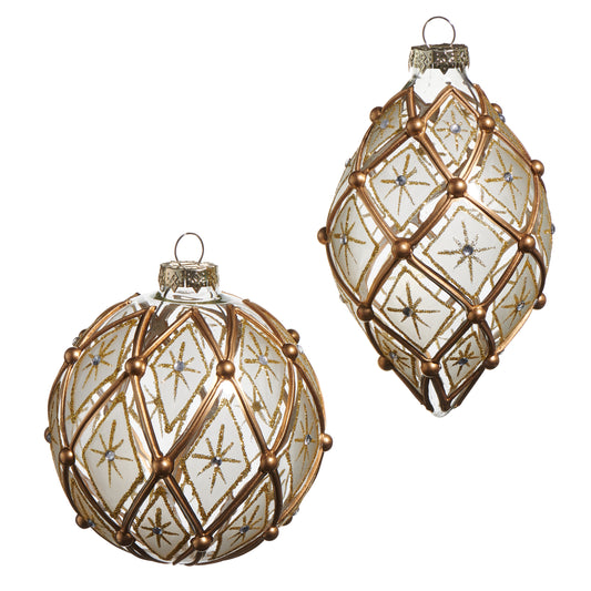 4" White and Gold Deco Ornament