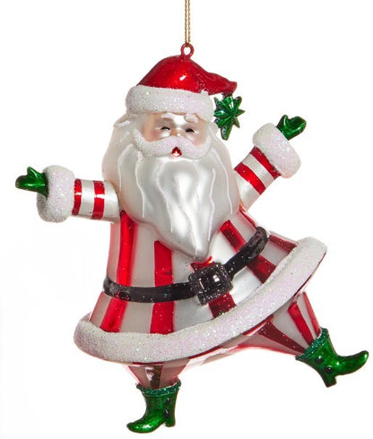 5" Dancing Santa Glass Ornament