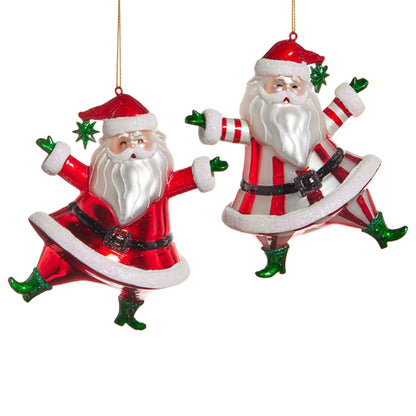5" Dancing Santa Glass Ornament