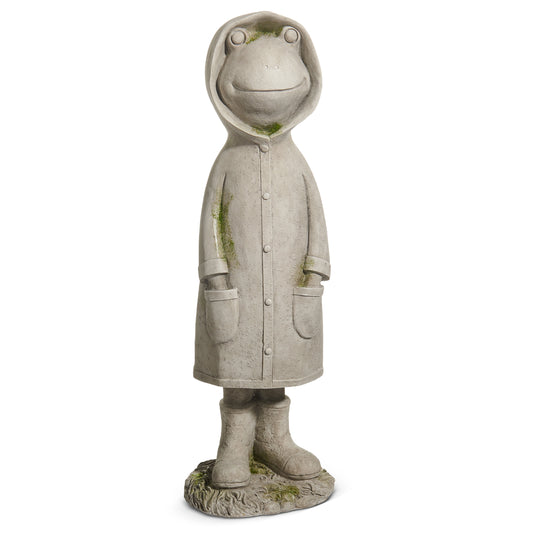 14" Concrete Look Frog In Raincoat