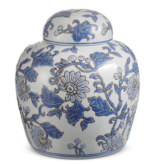 9.5" Blue Vine Patterned Round Jar