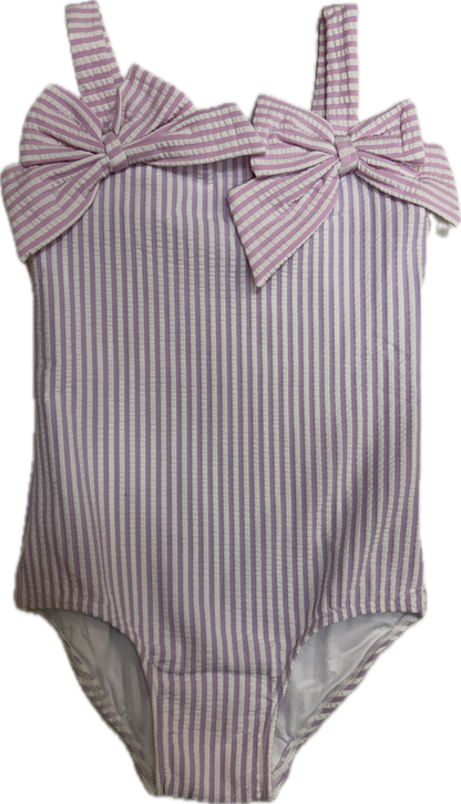 Lulu Bebe Lavender and Pink Seersucker One Piece Swim