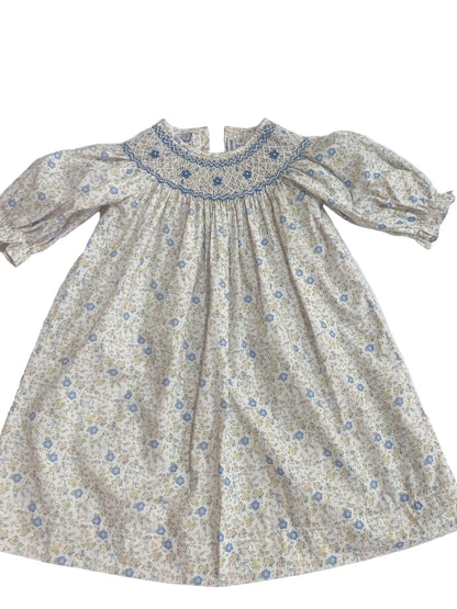 Ashley Blue/Yellow Bow Floral Print Smocked Dress
