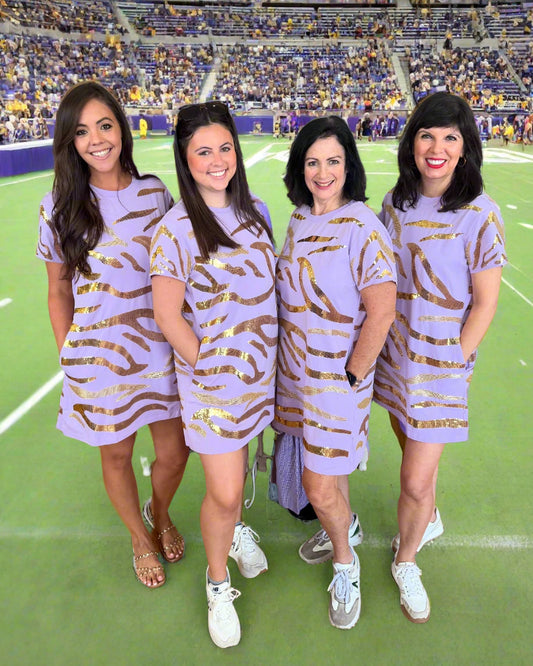 Purple and Gold Sequin Striped Dress