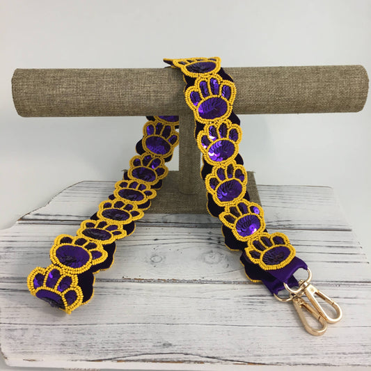 Bead/sequin paw print purse strap