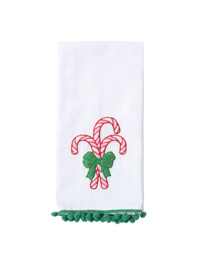 Embroidered Candy Cane Tea Towel