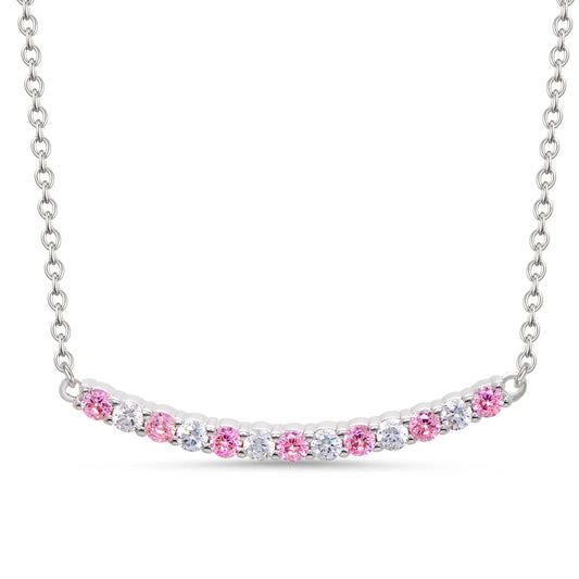 Silver & Pink CZ Bar Necklace