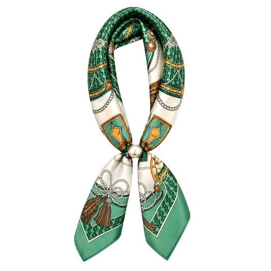 Green and Cream Patterned Magnetic Scarf Necklace