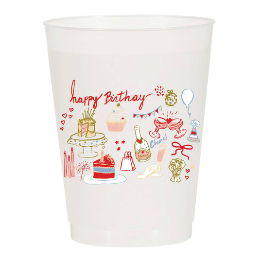 Happy Birthday Icons Frosted Cups - Birthday : Pack of 6