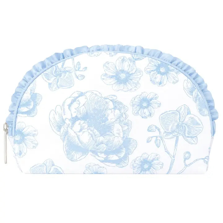 Beautiful Blue Toile Oval Cosmetic Bag