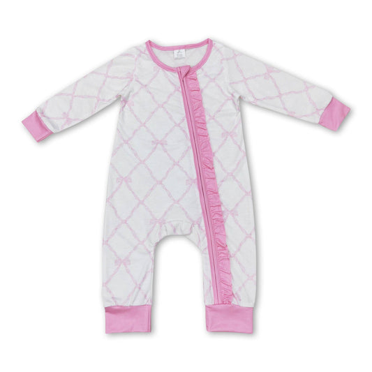 Pink Bows Bamboo Zipper Romper