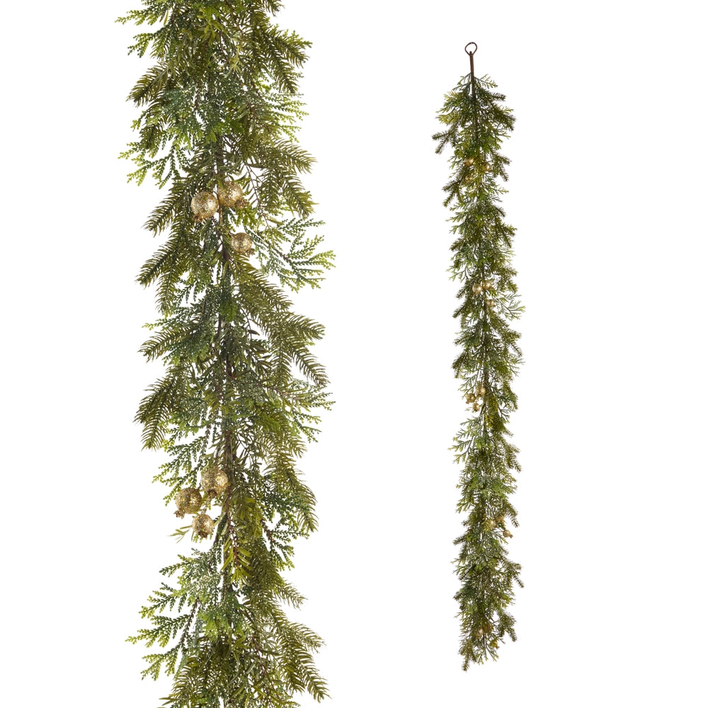 6' Gold Glitter Mixed Greenery Garland with Pods