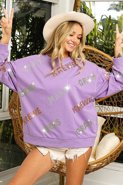 Rhinestone Mardi Gras Krewe Pullover