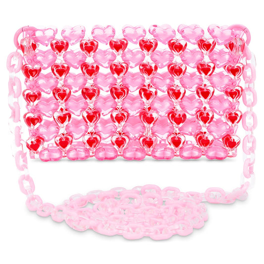 Pink Hearts Beaded Crossbody Bag