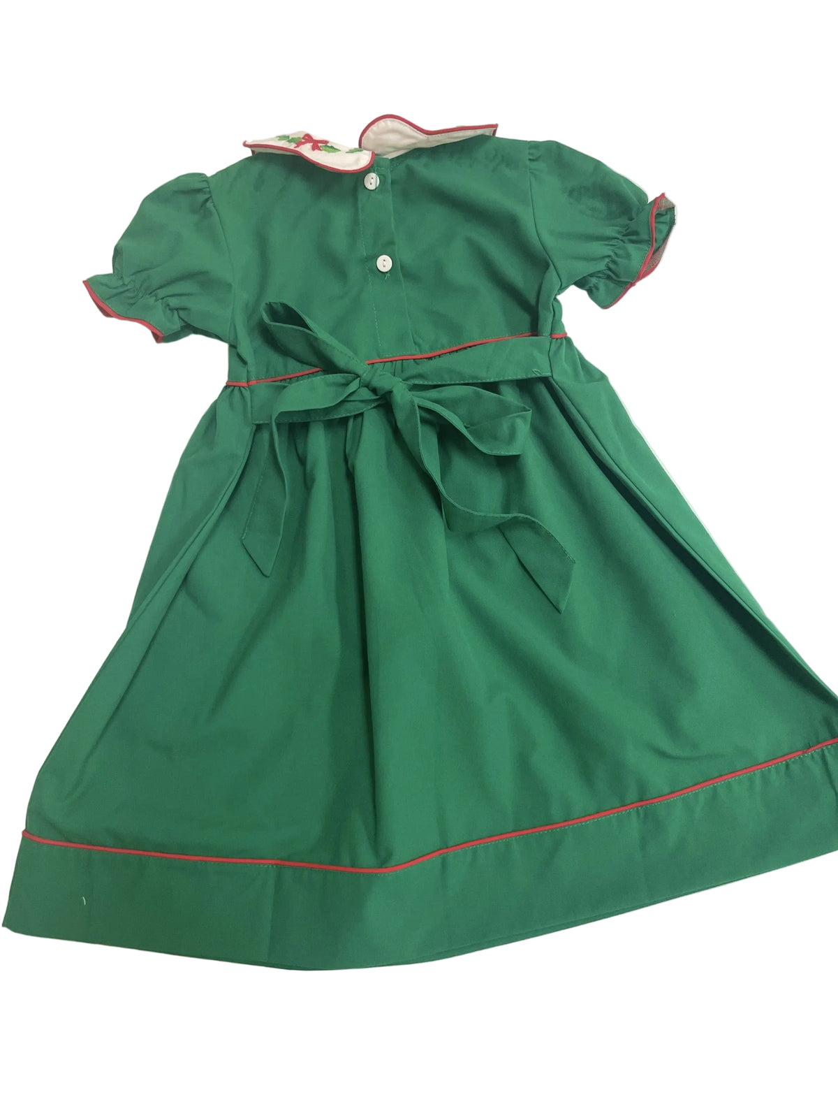 Bow and Holly Embroidered Scallop Collar Hunter Green Dress