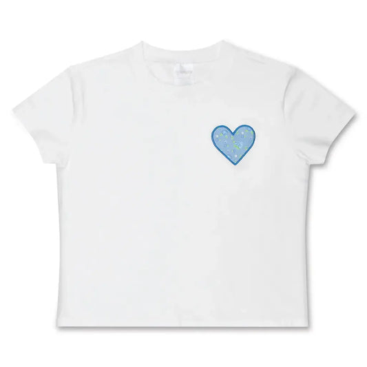 Blue Floral White T-Shirt