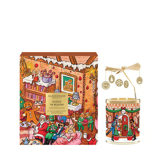 Glasshouse Triple Scented Soy Candle and Carousel Gift Set - Kyoto in Bloom