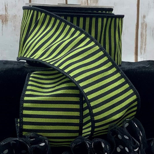 2.5" Dupion Witches Stripes, Green