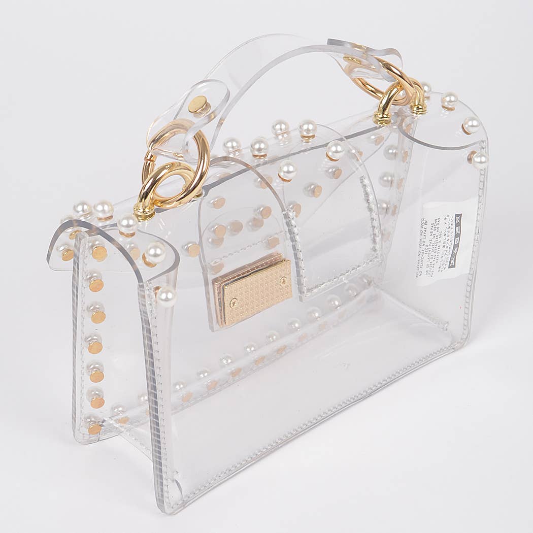 Transparent Single Handle Clutch W/Faux Pearl