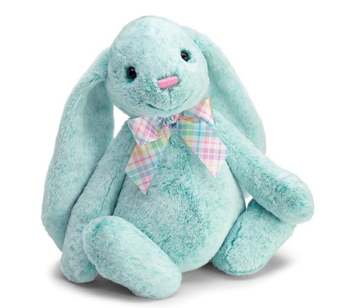 Plush Soft Teal Bunny with Plaid Bow Tie