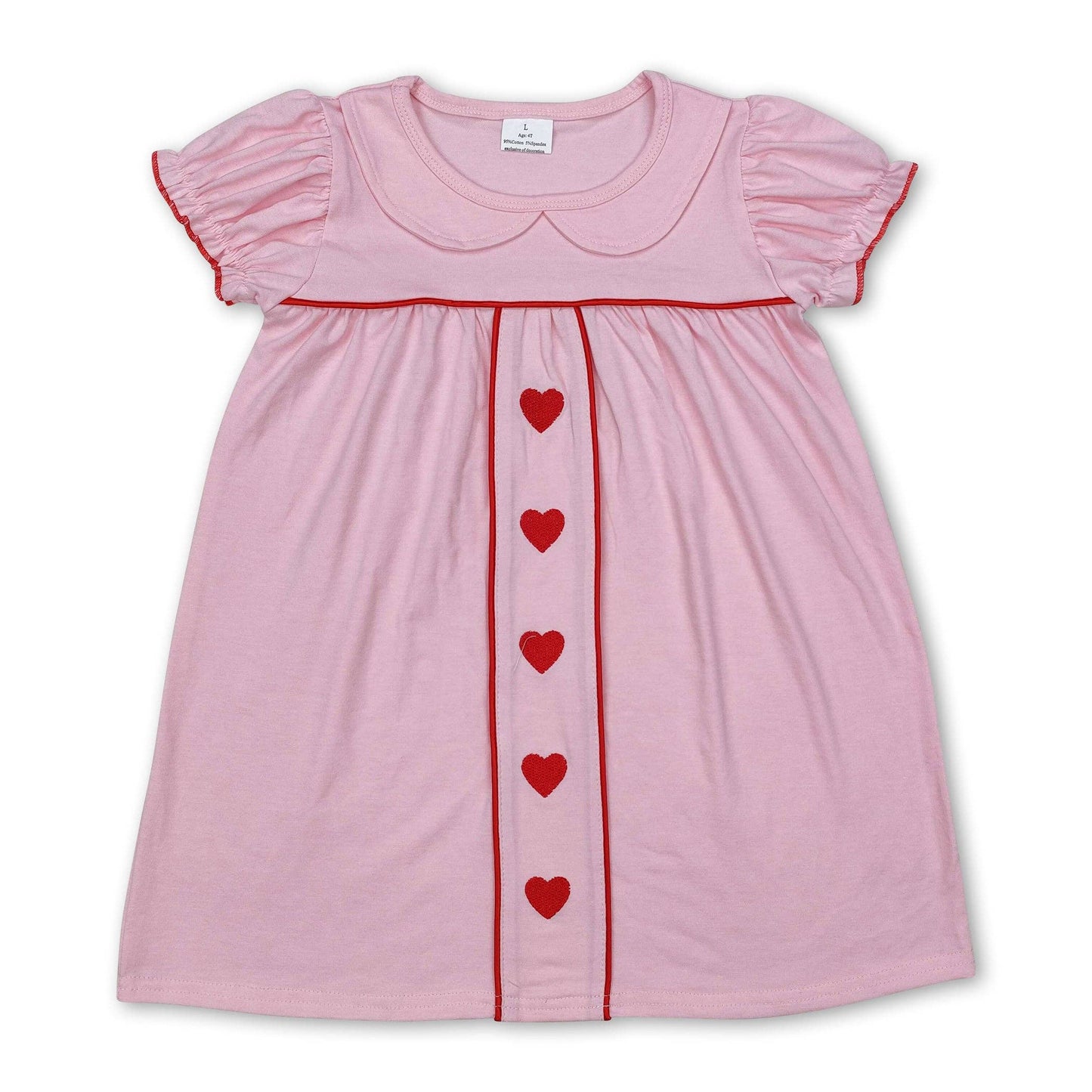 Short Sleeves Pink Heart Kids Girls Valentine’s Dress