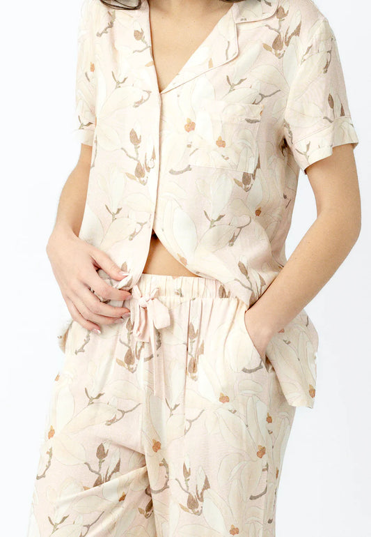 Spring Magnolia Button Down Top and Crop PJ Set