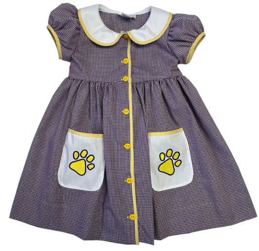 LSU EMBROIDERED BUTTON DOWN POCKET DRESS
